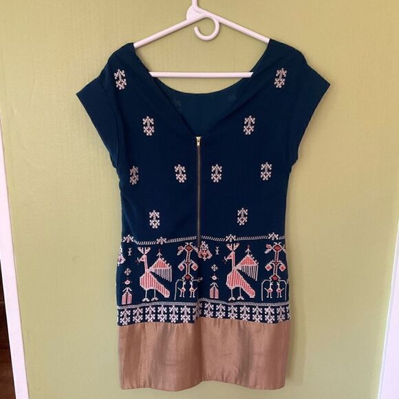 Anthropologie Floreat Dress, 0. Navy and Gold. Lovely - Picture 4 of 13
